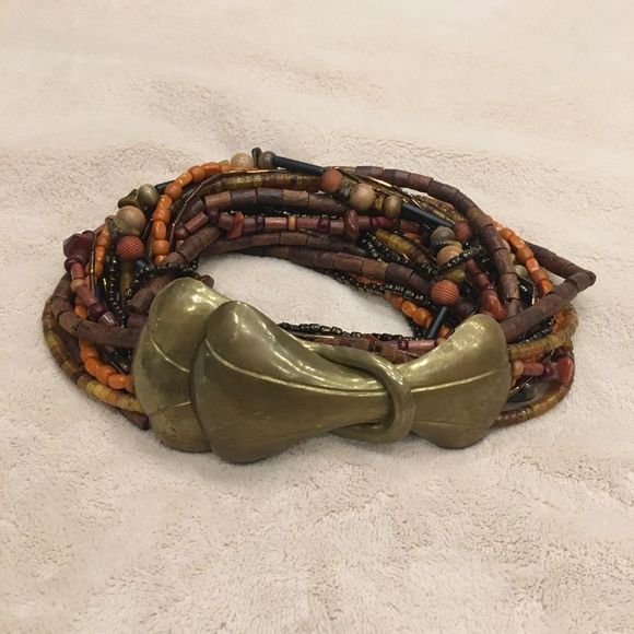 Vintage Accessories - Vintage Beaded Metal Buckle Belt
